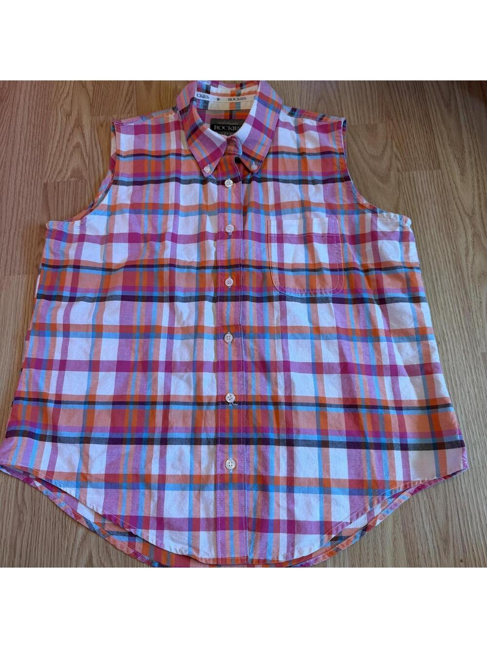 Rockies Vintage Western Plaid Sleeveless Button Down Shirt size large